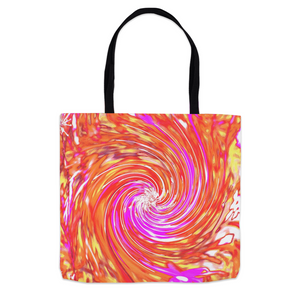 Colorful Tote Bags, Abstract Retro Magenta and Autumn Colors Floral Swirl