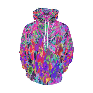 Hoodies for Women, Dramatic Psychedelic Colorful Red and Purple Flowers