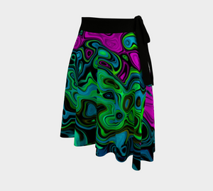 Artsy Wrap Skirt, Bold Magenta Abstract Groovy Liquid Art Swirl