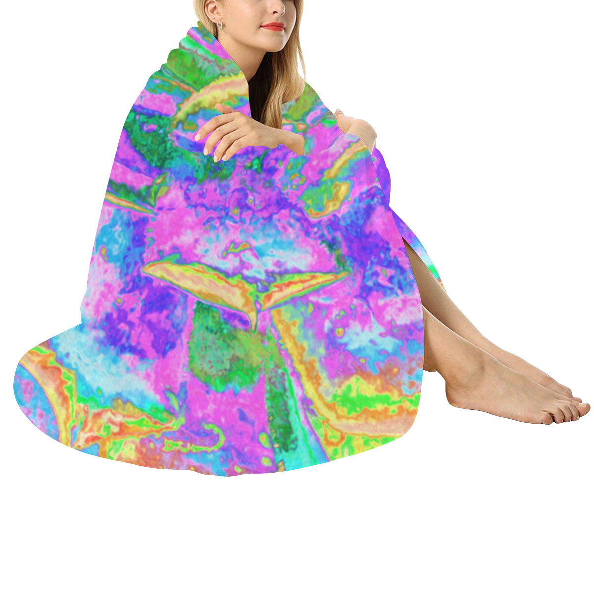 Round Throw Blankets, Rainbow Colors Fiesta Succulent Sedum Rosette