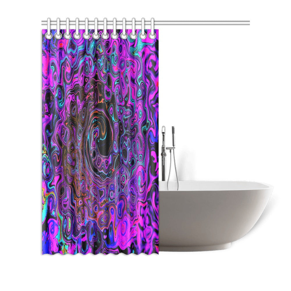 Shower Curtains, Trippy Black and Magenta Retro Liquid Swirl - 72 by 72