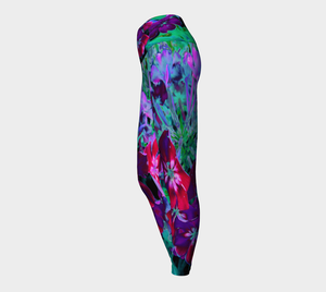 Artsy Yoga Leggings, Dramatic Red, Purple and Pink Garden Flower