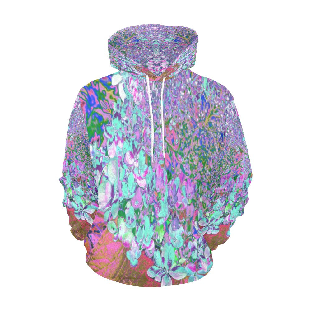 Hoodies for Women, Elegant Aqua and Purple Limelight Hydrangea Detail