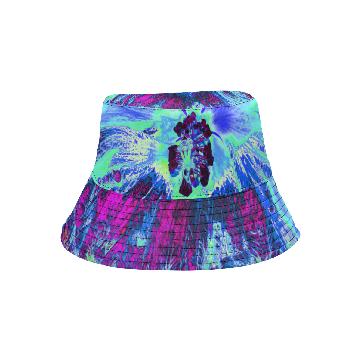 Bucket Hats, Psychedelic Retro Green and Blue Hibiscus Flower