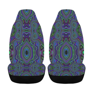 Car Seat Covers, Trippy Retro Royal Blue and Lime Green Abstract