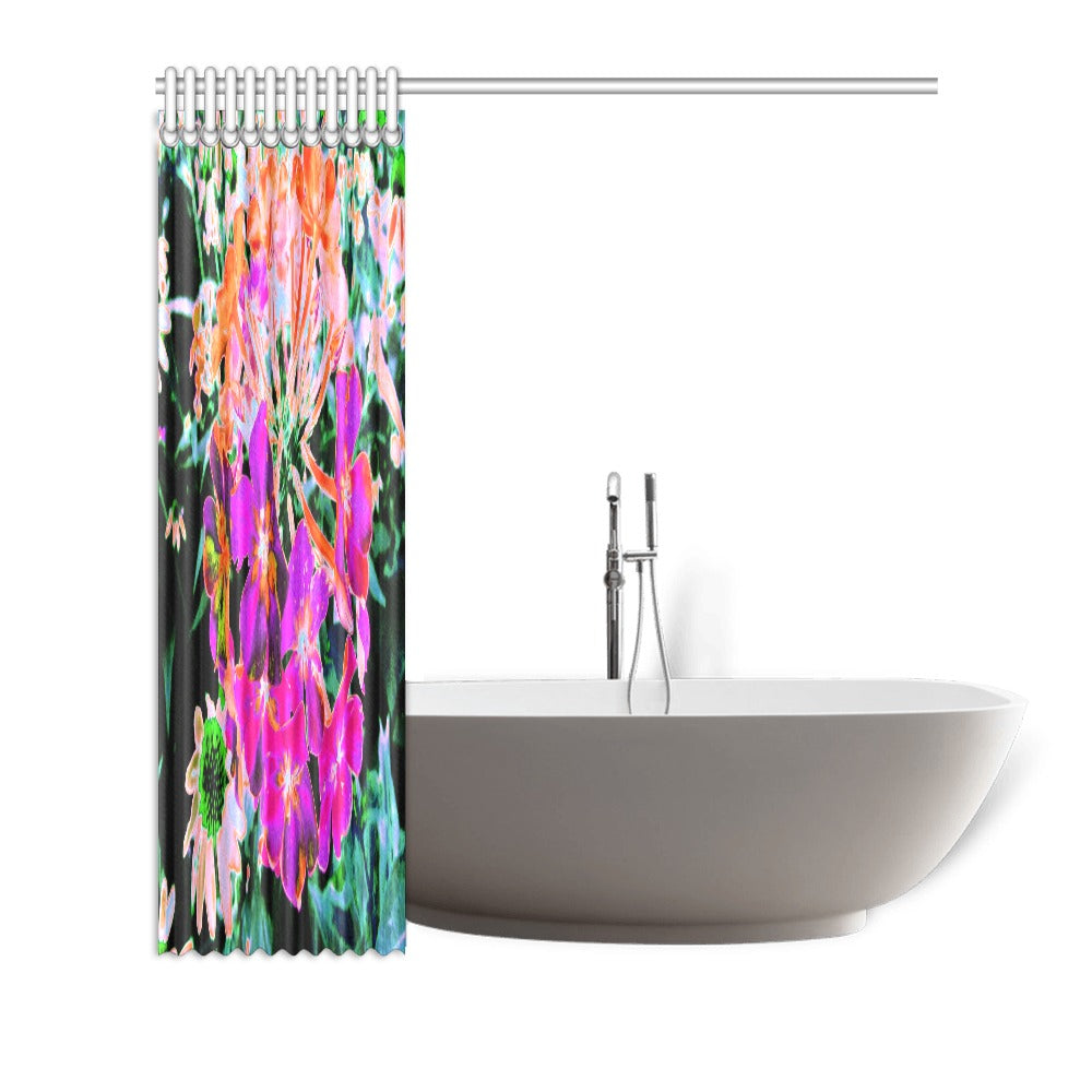 Shower Curtains, Blooming Abstract Magenta and Orange Flower