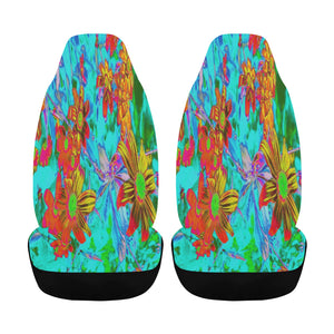 Car Seat Covers, Aqua Tropical with Yellow and Orange Flowers