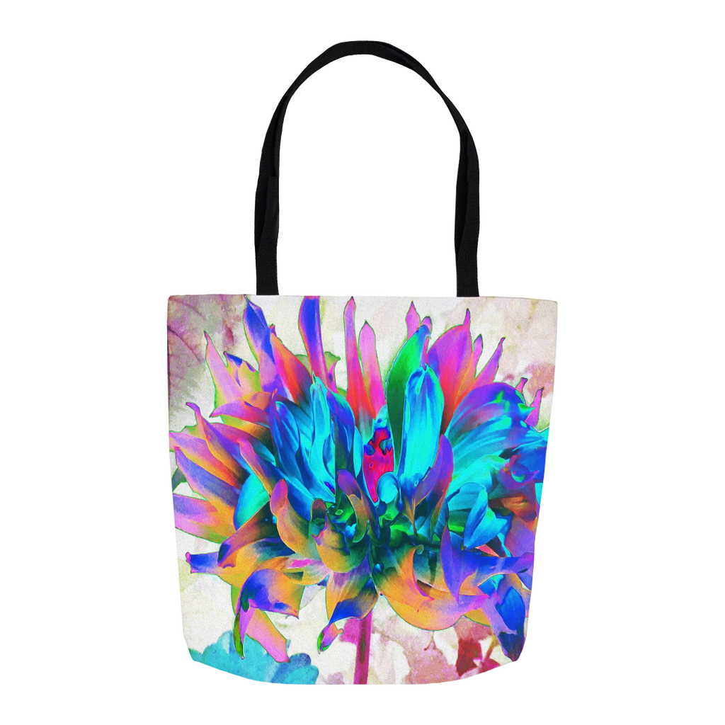 Floral Tote Bags, Stunning Watercolor Rainbow Cactus Dahlia