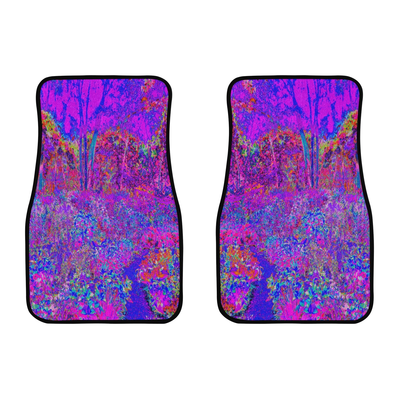 Car Floor Mats, Psychedelic Impressionistic Purple Garden Landscape - Front Set of 2