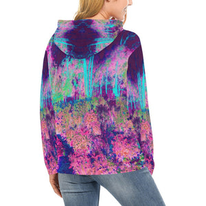 Hoodies for Women, Impressionistic Purple and Hot Pink Garden Landscape