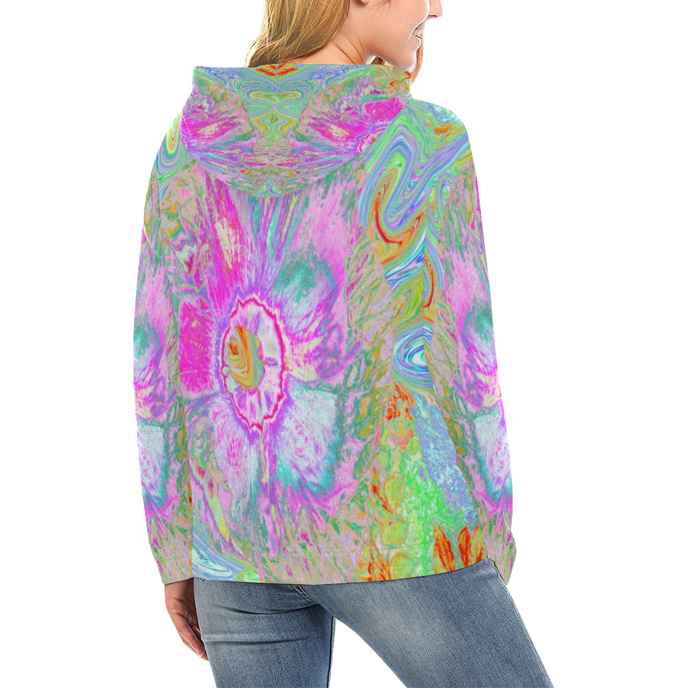 Hoodies for Women, Psychedelic Hot Pink and Ultra-Violet Hibiscus