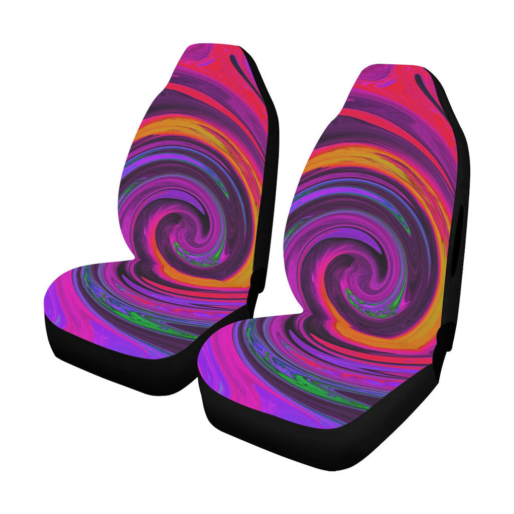 Car Seat Covers, Groovy Abstract Retro Purple and Orange Swirl