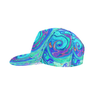 Snapback Hats, Groovy Abstract Ocean Blue and Green Liquid Swirl