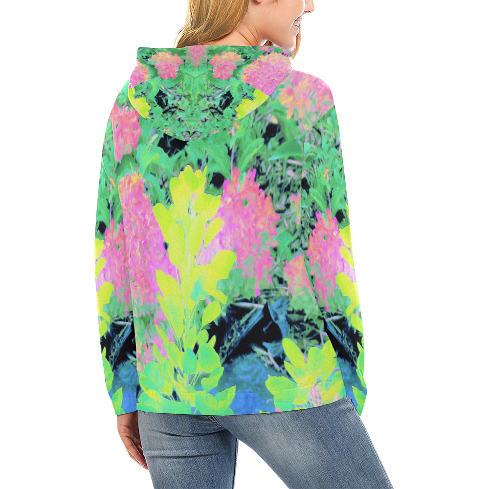 Hoodies for Women, Pink Hydrangea Garden with Yellow Foliage