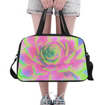Nylon Yoga and Travel Bag, Lime Green and Pink Succulent Sedum Rosette