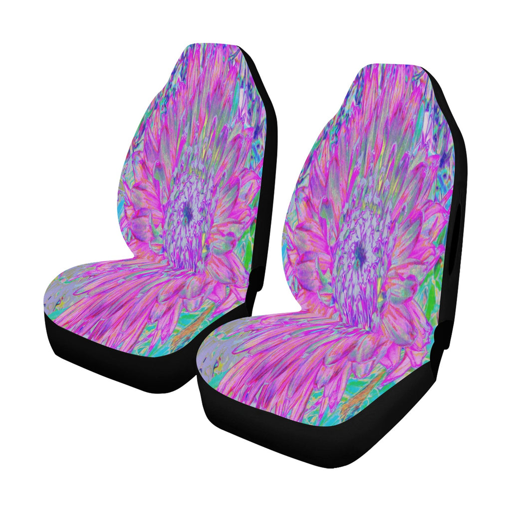 Car Seat Covers, Cool Pink, Blue and Purple Cactus Dahlia Explosion