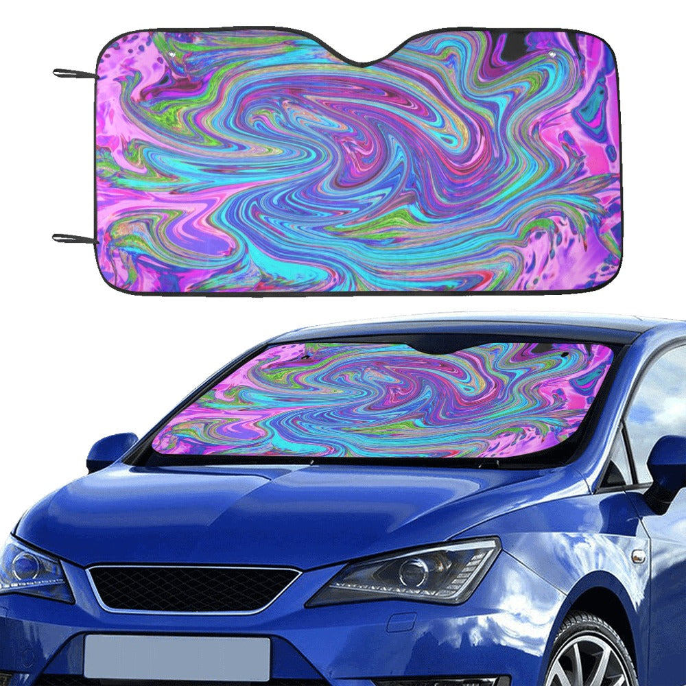 Auto Sun Shades, Blue, Pink and Purple Groovy Abstract Retro Art