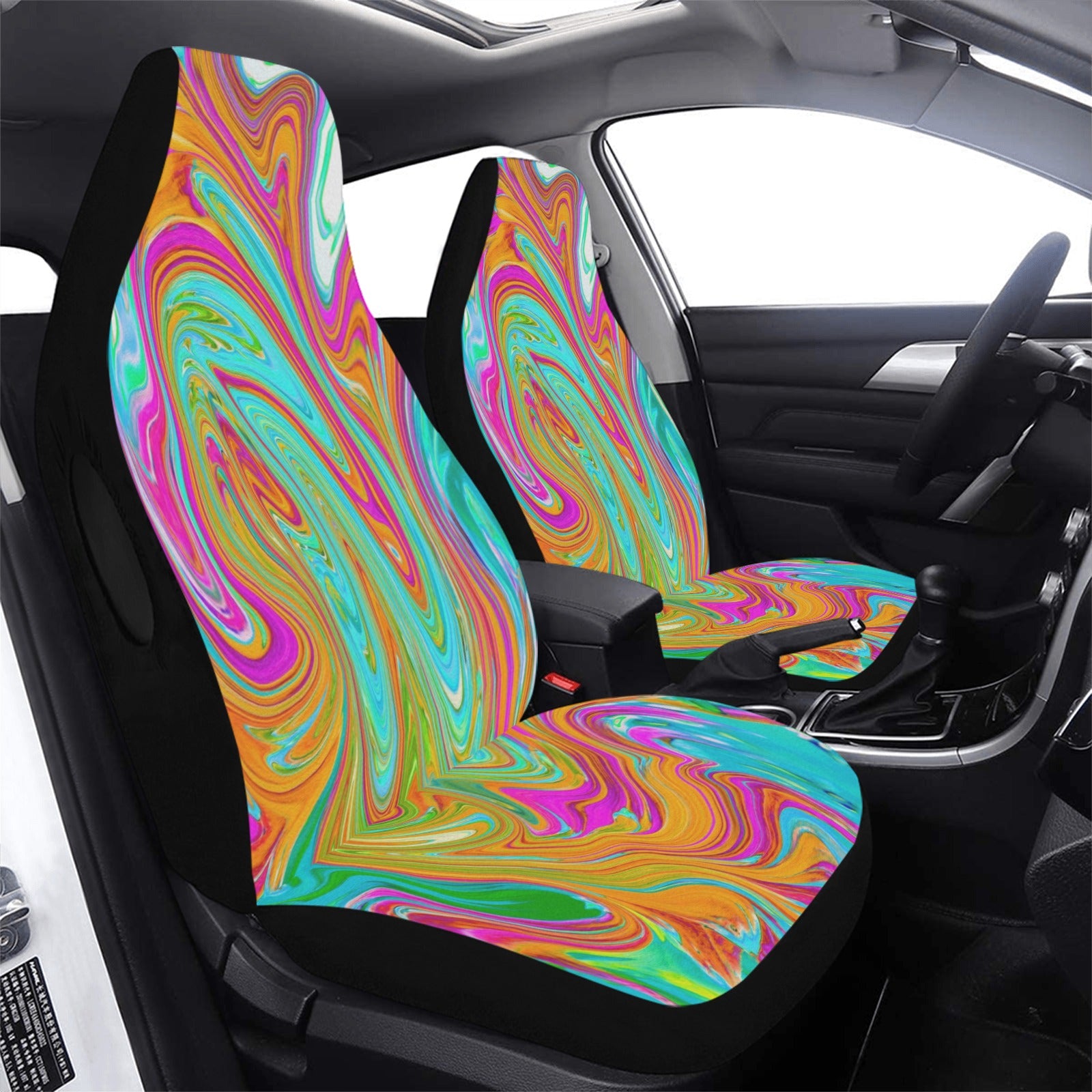 Car Seat Covers, Blue, Orange and Hot Pink Groovy Abstract Retro Art