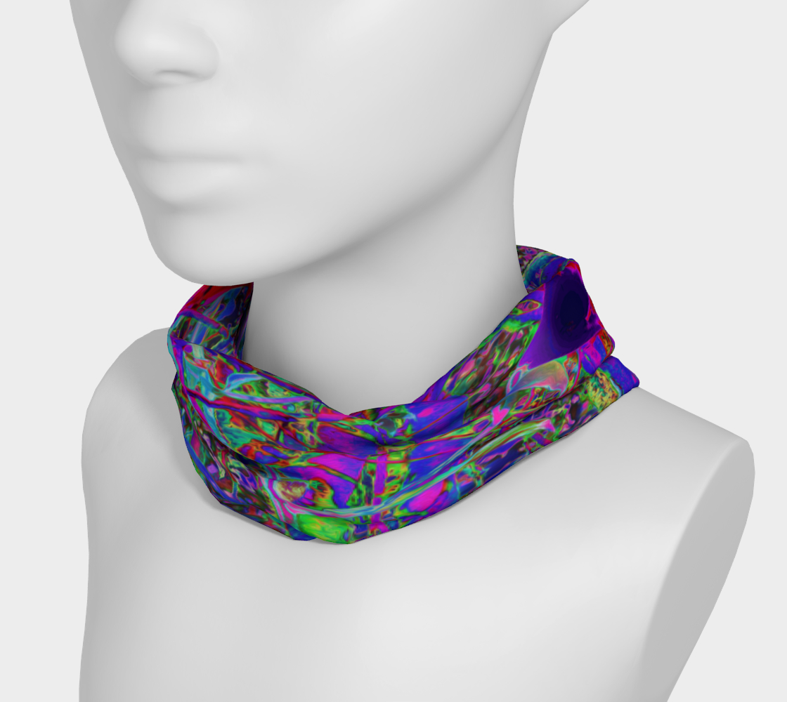 Wide Fabric Headband, Psychedelic Abstract Rainbow Colors Lily Garden, Face Covering