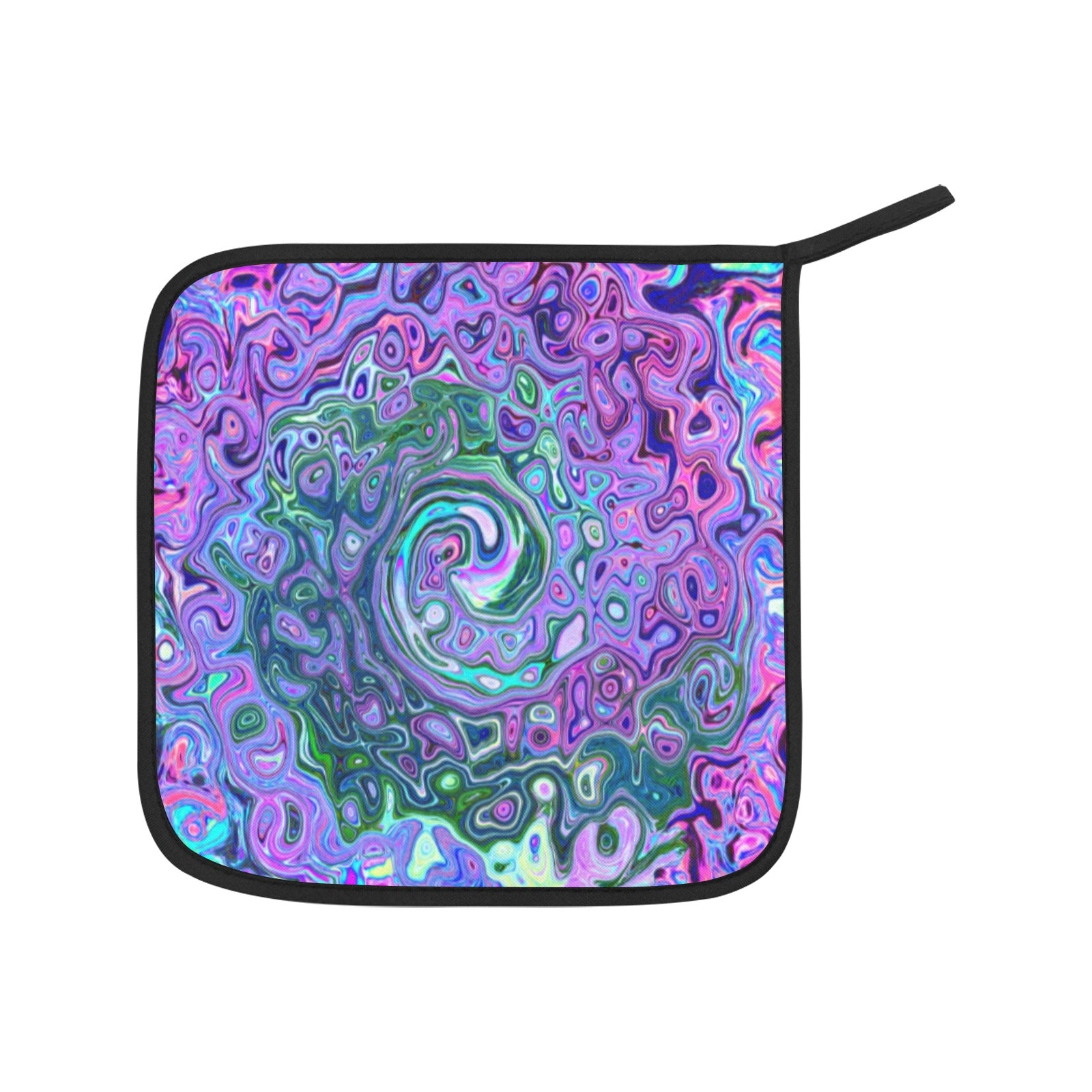 Oven Mitts and Pot Holders Set, Groovy Abstract Retro Green and Purple Swirl