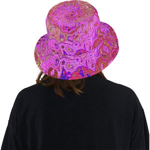 Bucket Hats for Women, Hot Pink Marbled Colors Abstract Retro Swirl