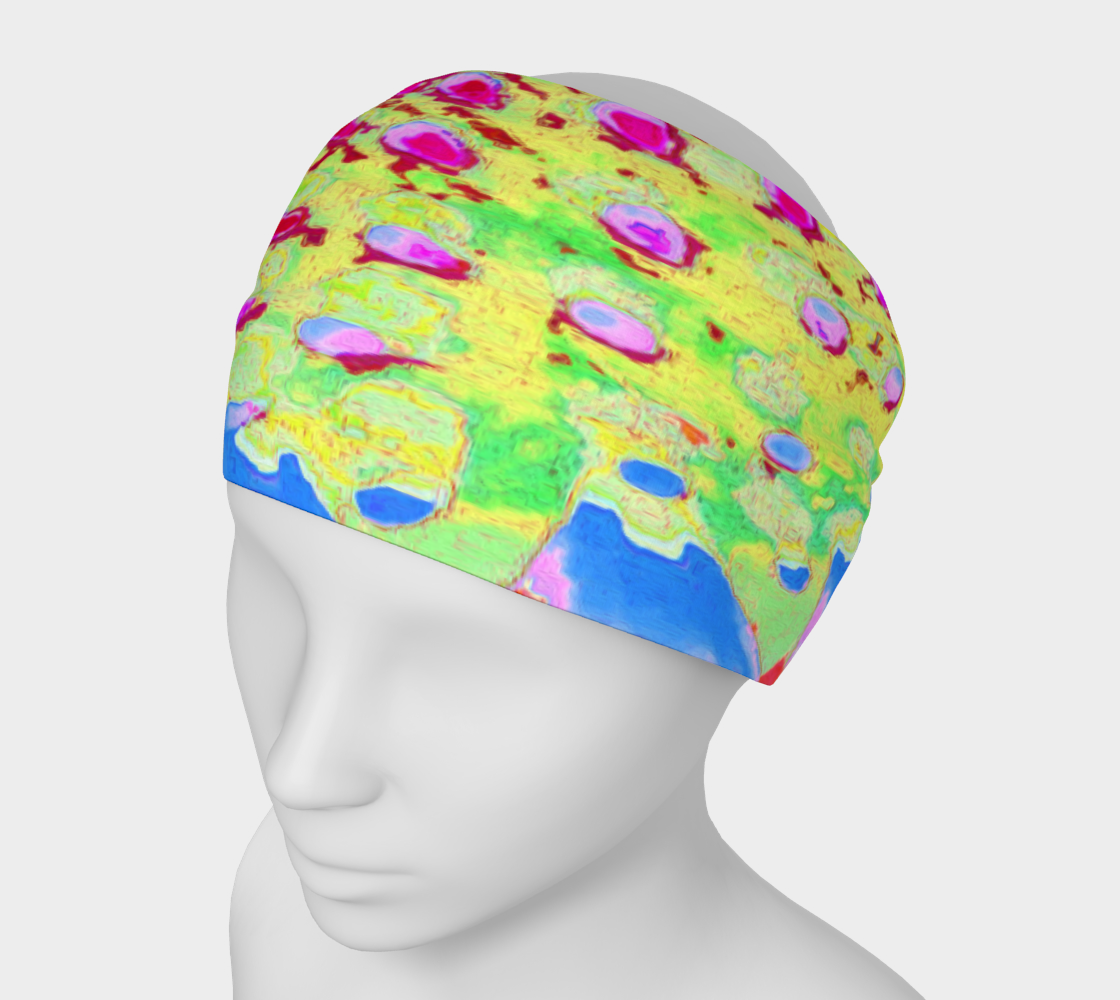 Wide Fabric Headband, Multicolored Rainbow Abstract Cone Flower, Face Covering