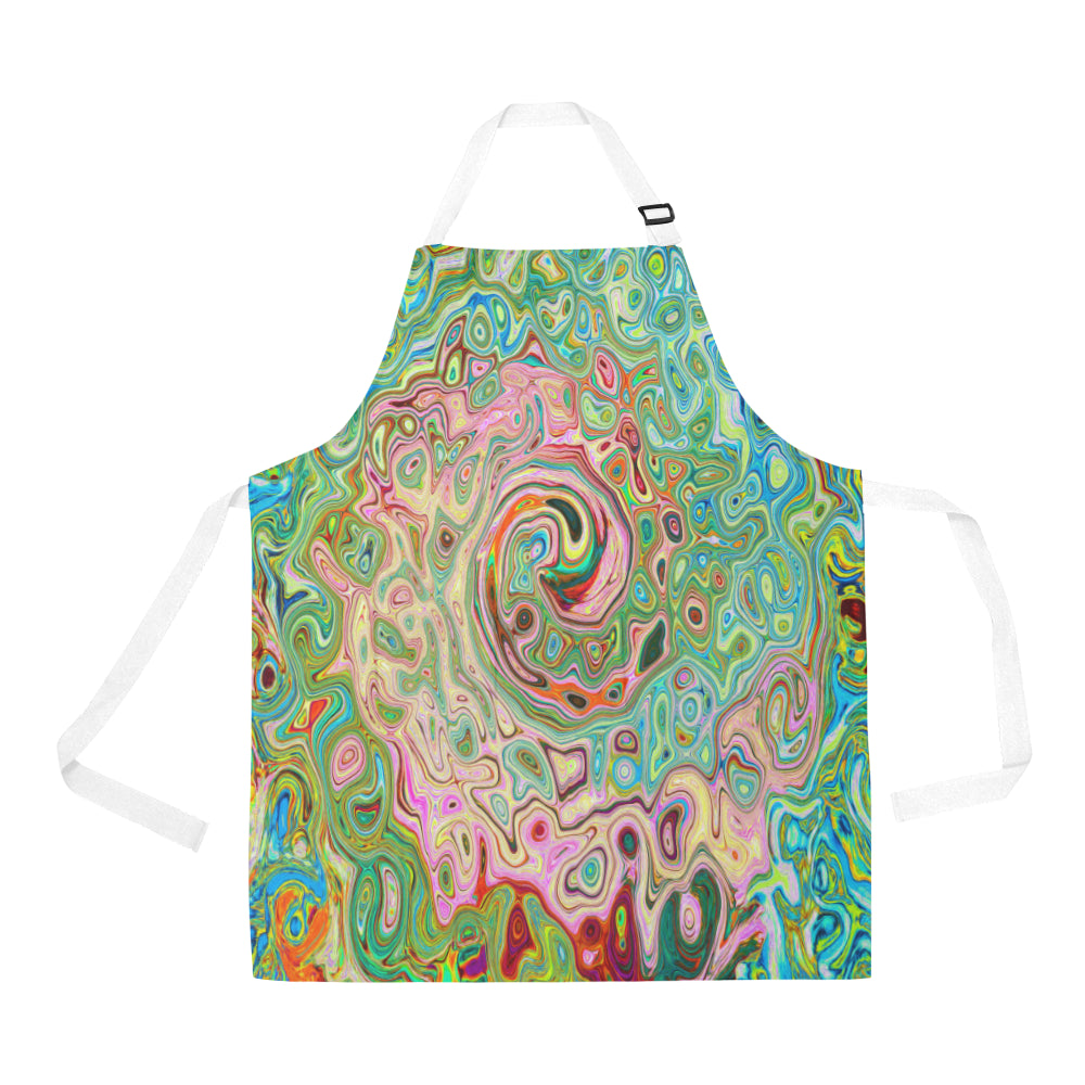 Apron with Pockets, Retro Groovy Abstract Colorful Rainbow Swirl