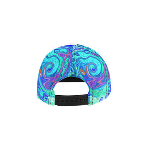 Snapback Hats, Groovy Abstract Ocean Blue and Green Liquid Swirl