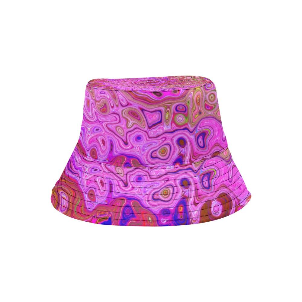 Bucket Hats for Women, Hot Pink Marbled Colors Abstract Retro Swirl