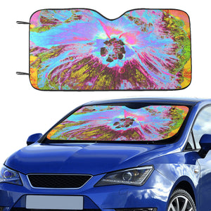 Auto Sun Shade, Psychedelic Cornflower Blue and Magenta Hibiscus