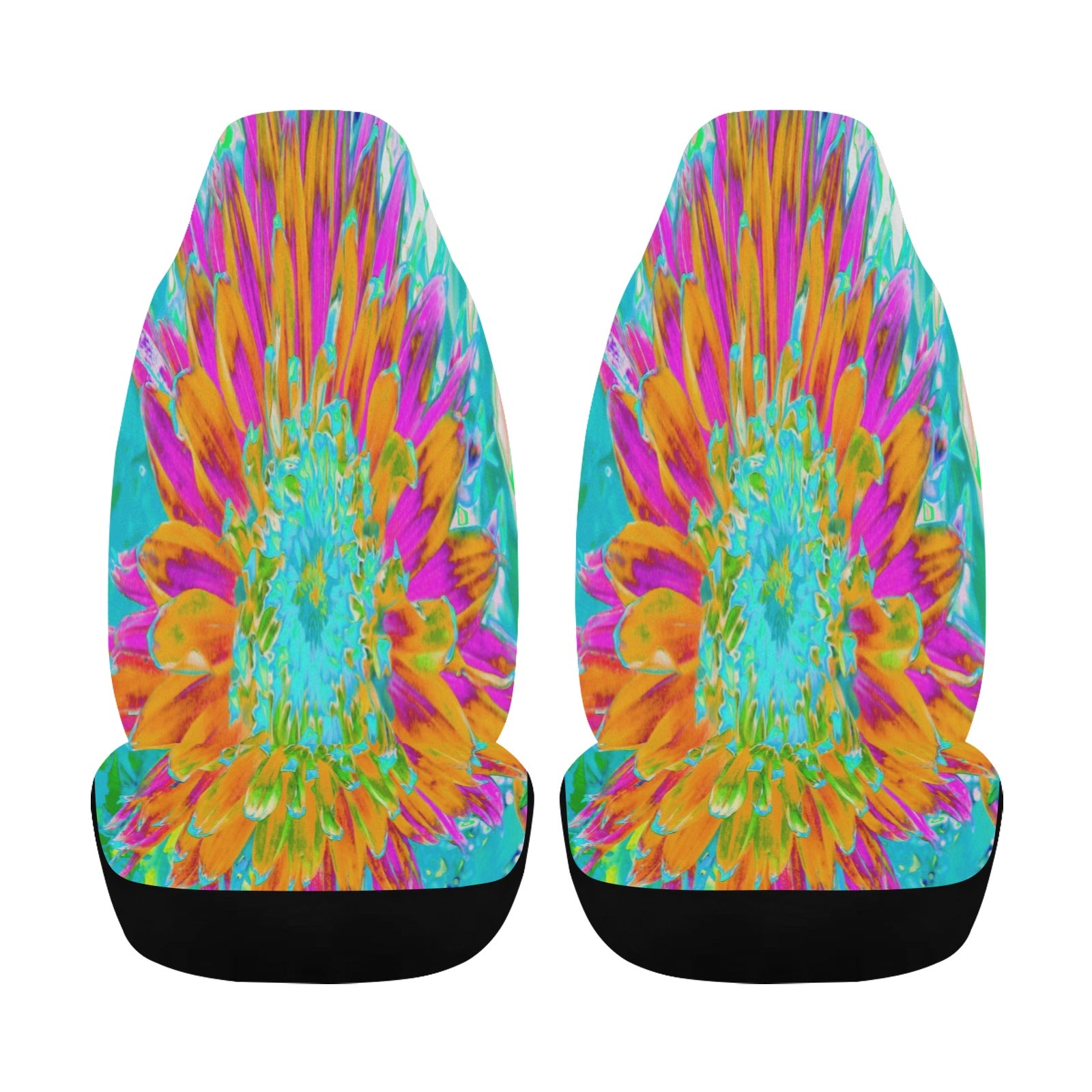Colorful Floral Car Seat Covers, Tropical Orange and Hot Pink Decorative Dahlia
