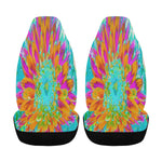 Colorful Floral Car Seat Covers, Tropical Orange and Hot Pink Decorative Dahlia