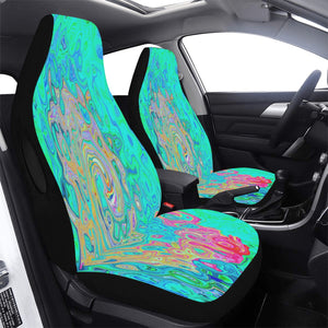 Car Seat Covers, Groovy Abstract Retro Rainbow Liquid Swirl