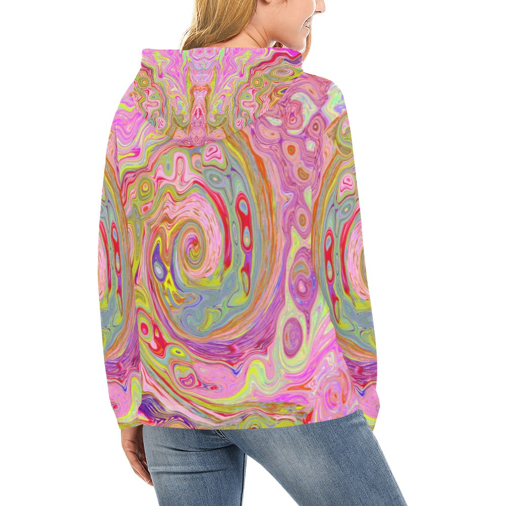 Hoodies for Women, Retro Pink, Yellow and Magenta Abstract Groovy Art