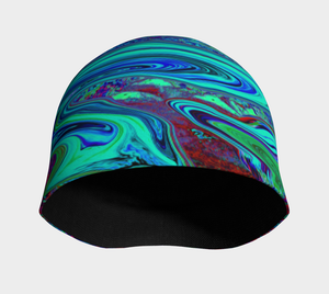 Beanie Hats, Groovy Abstract Retro Art in Blue and Red