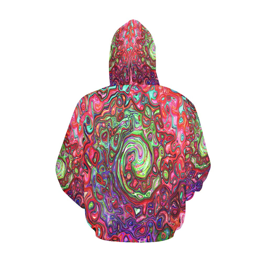 Hoodies for Men, Watercolor Red Groovy Abstract Retro Liquid Swirl