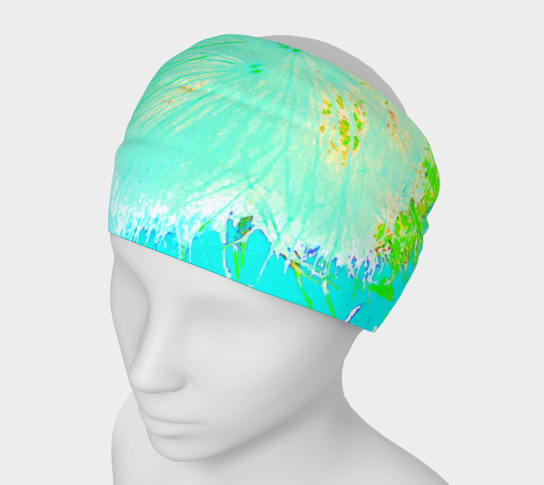 Wide Fabric Headband, Psychedelic Aqua and Lime Green Milkweed, Face Covering