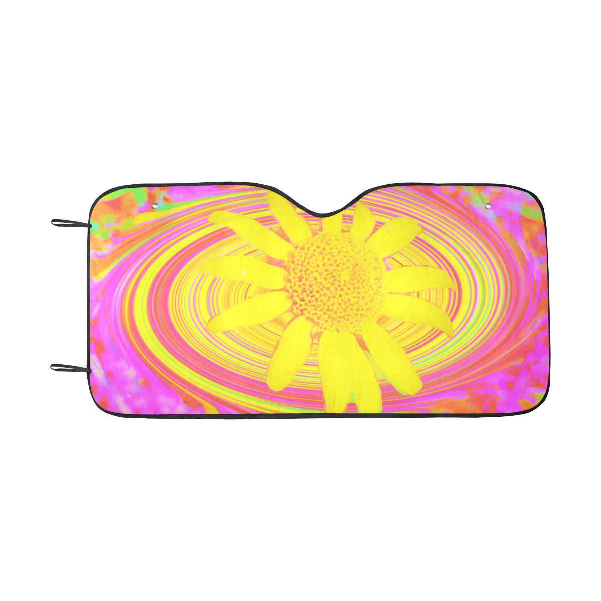 Auto Sun Shades, Yellow Sunflower on a Psychedelic Swirl