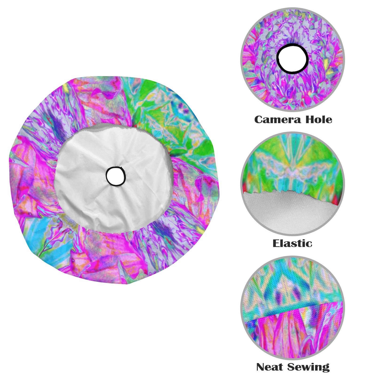 Spare Tire Cover with Backup Camera Hole - Cool Pink Blue and Purple Artsy Dahlia Bloom - Small