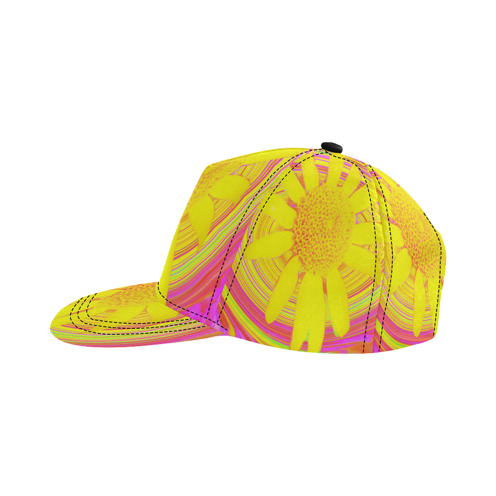 Snapback Hats, Yellow Sunflower on a Psychedelic Swirl