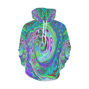Hoodies for Women, Retro Green, Red and Magenta Abstract Groovy Swirl