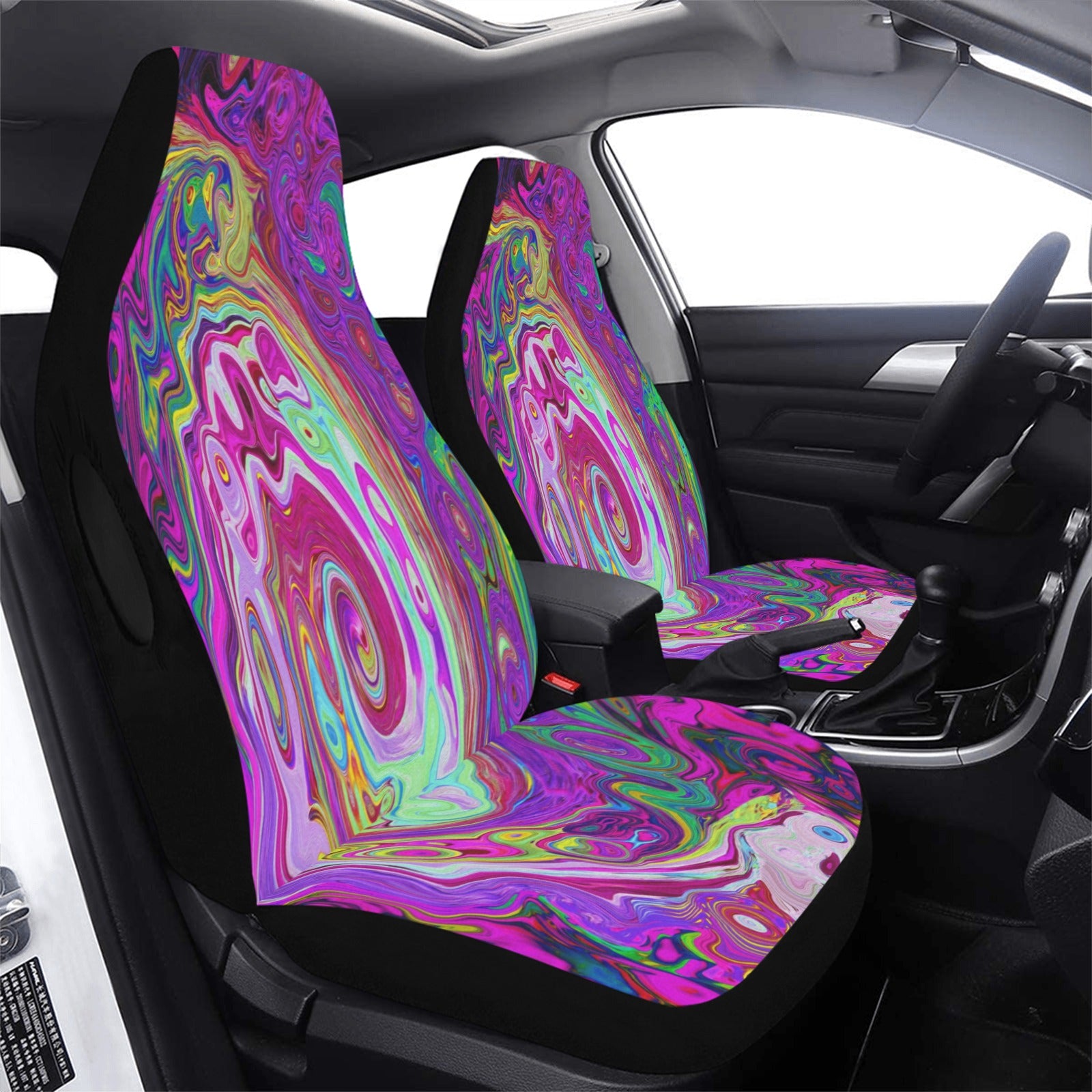 Car Seat Covers, Groovy Abstract Retro Magenta Rainbow Swirl