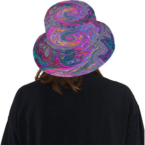 Bucket Hats, Retro Magenta, Green and Orange Abstract Swirl