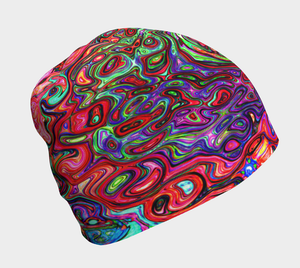 Beanie Hats, Watercolor Red Groovy Abstract Retro Liquid Swirl