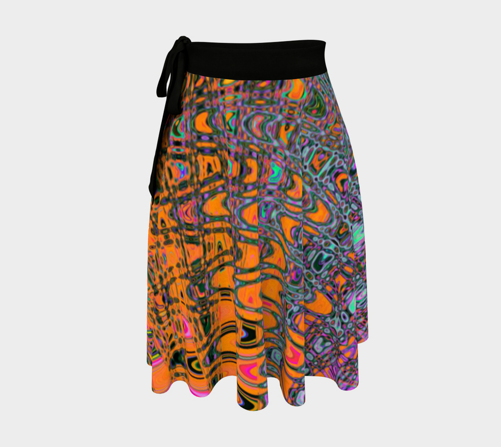 Wrap Skirts | Abstract Orange and Aqua Retro Boomerang Waves