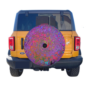 Spare Tire Cover with Backup Camera Hole - Psychedelic Groovy Magenta Retro Liquid Swirl - Small