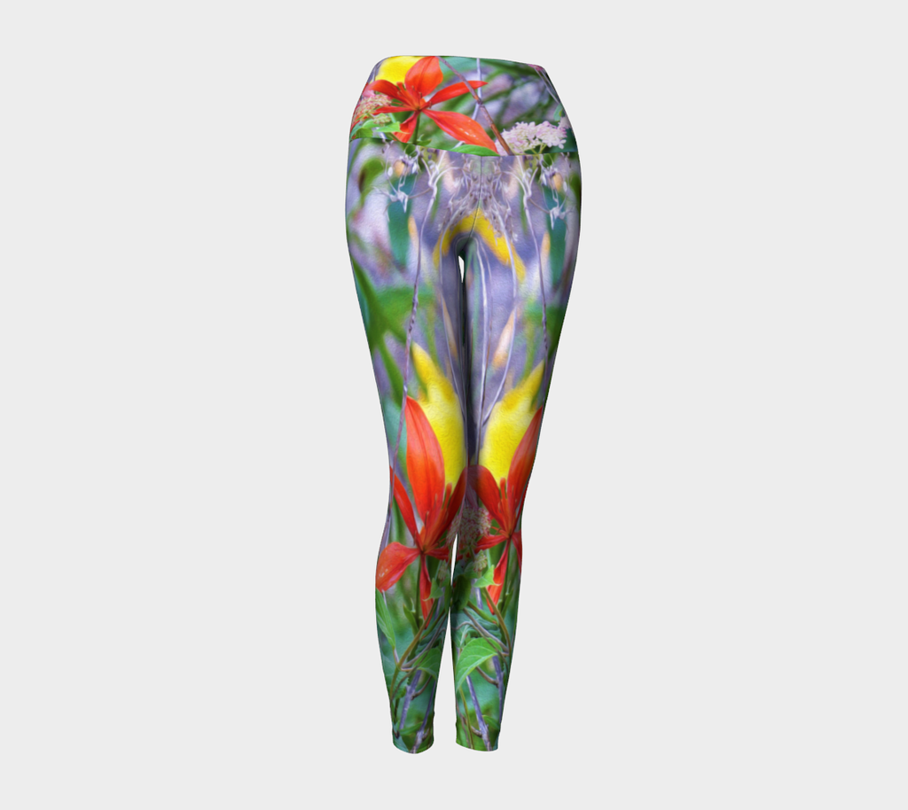 Artsy Yoga Leggings, Stormy Garden Landscape with Hydrangea and Lilies