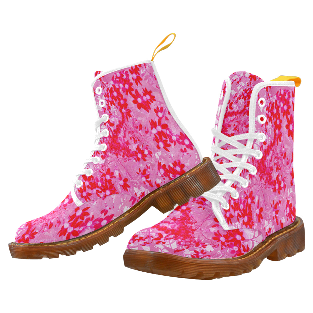 Boots for Women, Pretty Red Flowers - White