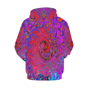 Hoodies for Women, Trippy Red and Purple Abstract Retro Liquid Swirl