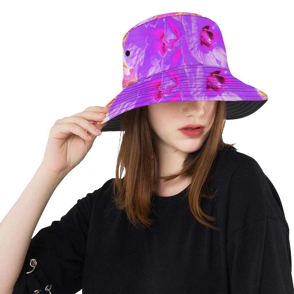 Bucket Hats, Two Purple and Hot Pink Plum Crazy Hibiscus